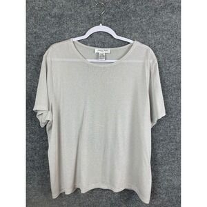 Judith Hart Knit Top Womens 2X Silver Excellent Metallic Shimmer Short Sleeve